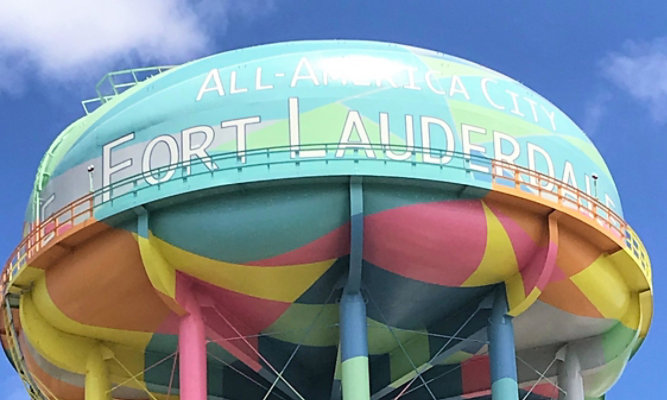 A colorful watertower