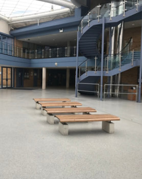 Terrazzo floor and stairs at a school
