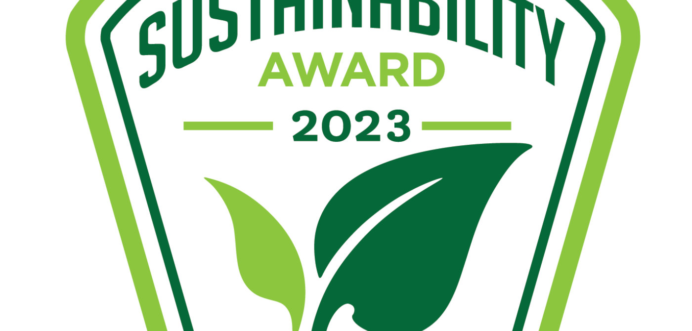 Sustainability Award Emblem green border with green leaves