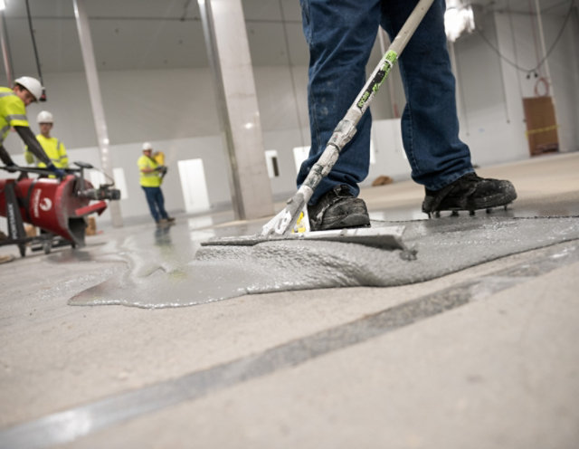 Resinous floor being installed
