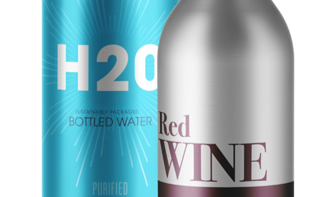 wine and water in bottle cans