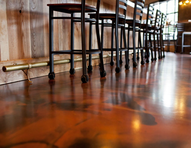 decorative floor in bar seating area