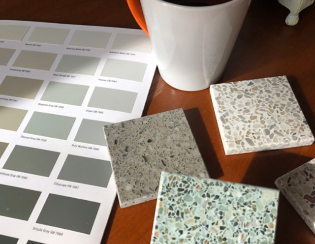 Terrazzo plate samples on table