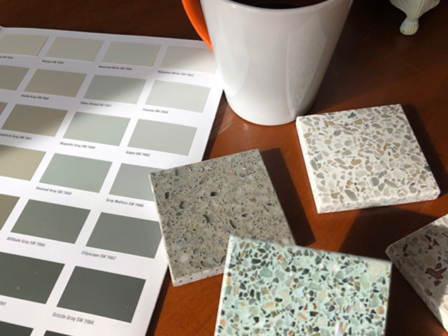 Terrazzo plate samples on table