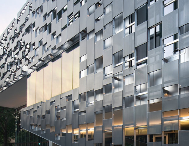 Close cropped image of The Seattle Opera building coated in Sherwin-Williams Coil coatings in Seattle, Washington.