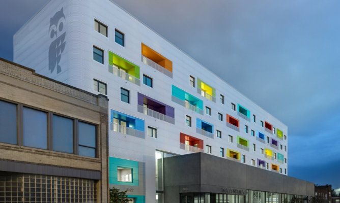 Wide Angle image of Independence Library coated utilizing Sherwin-Williams Extrusion coatings in Chicago, Illinois.