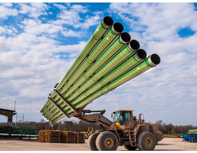 Forklift with oil and gas pipes