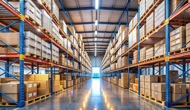 A warehouse with Sherwin-Williams products stored for sales