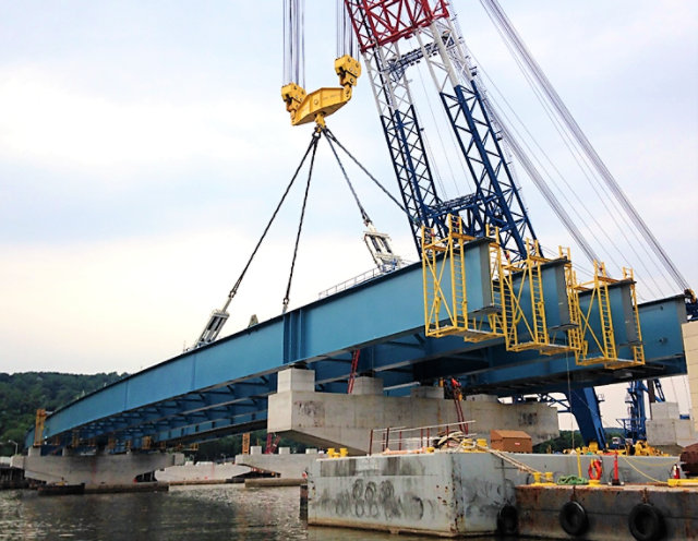 A bridge being installed