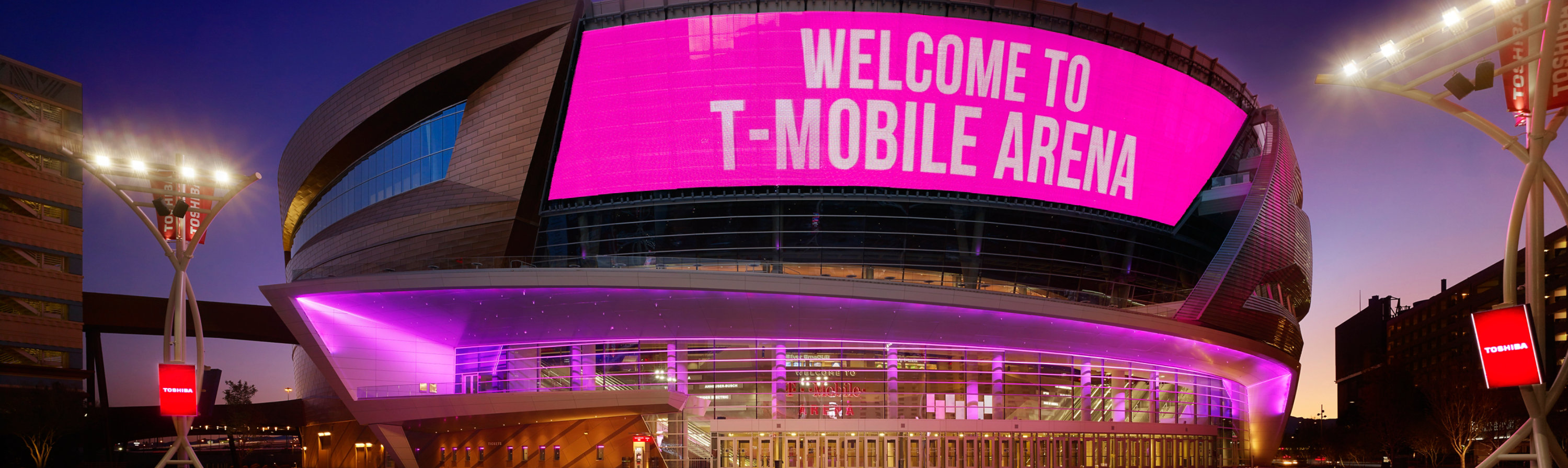 night time view of T-mobile Arena
