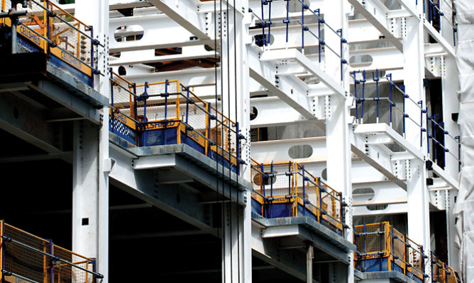 Steel frame of a building under construction