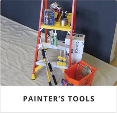 Interior Paint Supplies from Sherwin-Williams including rollers, brushes, and a paint tray.