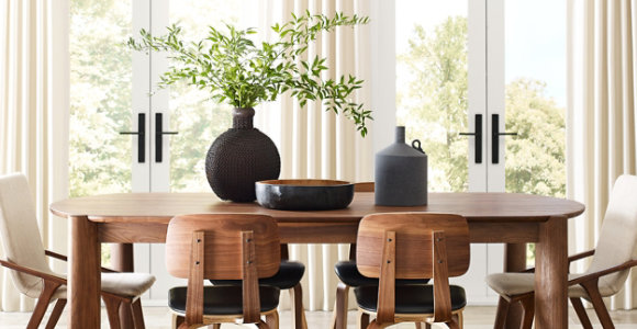 Dining room with stained wooden furniture