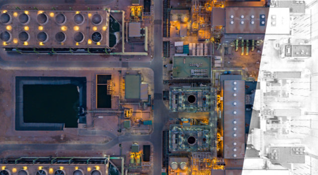 Aerial view of a power generation plant.