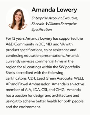 A biography card for Amanda Lowery.