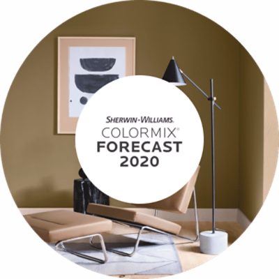 Sherwin-Williams Colormix Forecast 2020 with a modern chair and dark tan walls.