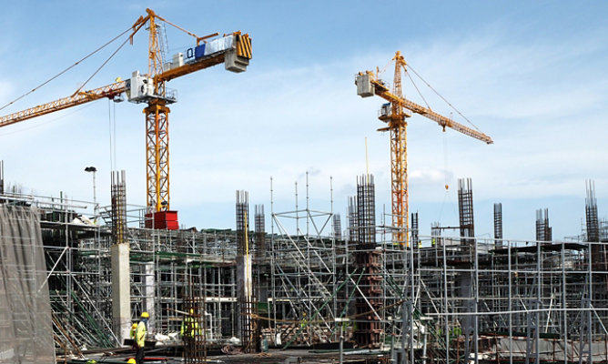 Steel frame of a building under construction