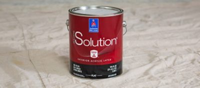 A Sherwin-Williams Builders Solution latex paint in Extra White.