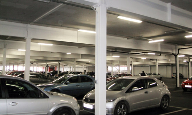 Steel frame of a car park