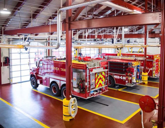 Striped floor in a fire station