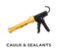 Caulk and sealants. A yellow and black caulk gun.