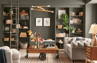 Open room painted in Roycroft Bronze Green SW 2846.