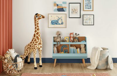 A child's playroom with colorful accents on walls painted Snowbound SW 7004.