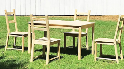 An old set of wooden tables and chairs