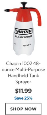 Chapin 1002 48-ounce Multi-Purpose Handheld Tank Sprayer. $11.99. Save 25%. SHOP NOW.