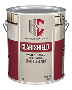 A gallon of Clarishield Water Based Concrete Sealer.