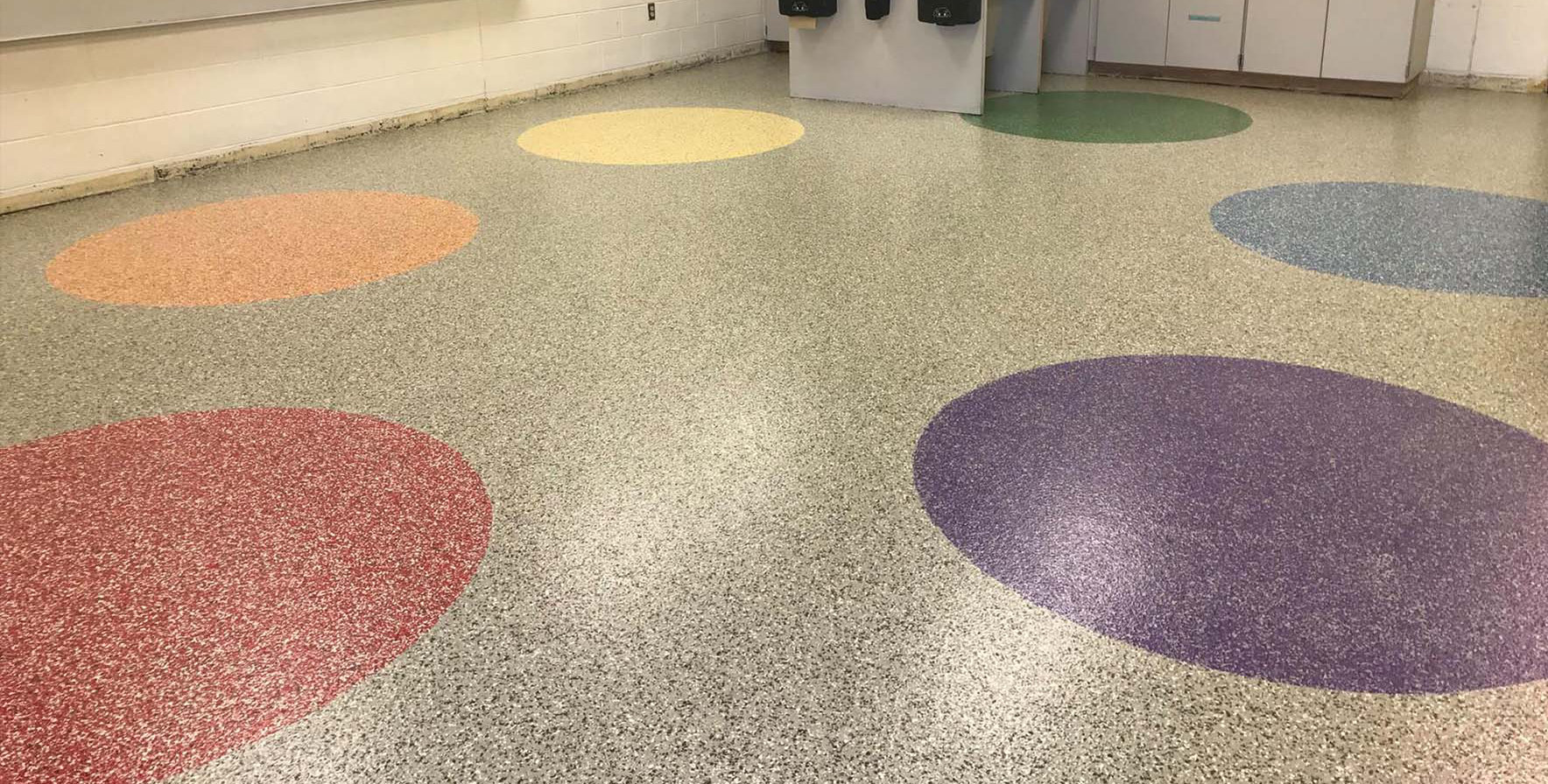 Colorful resinous floor in a school