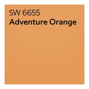A Sherwin-Williams Color Chip for Adventure Orange SW 6655.