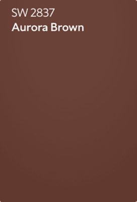 A Sherwin-Williams color chip for Aurora Brown SW 2837.