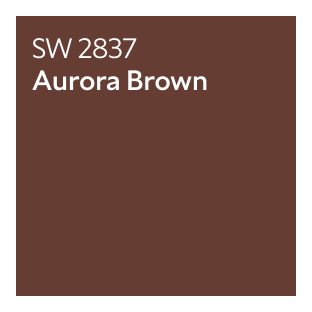 A Sherwin-Williams color chip for Aurora Brown SW 2837.