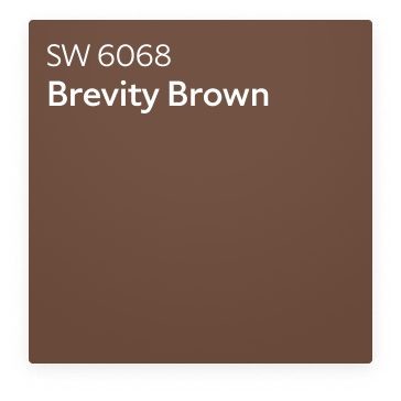 A Sherwin-Williams Color Chip for Brevity Brown SW 6068.