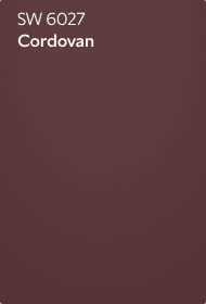 A Sherwin-Williams Color Chip for Cordovan SW 6027.