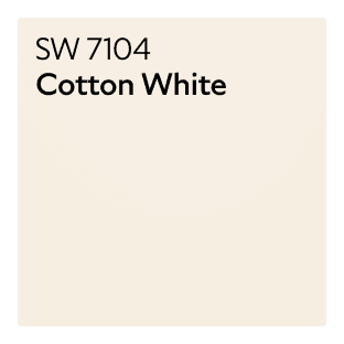 A Sherwin-Williams Color Chip for Cotton White SW 7104.