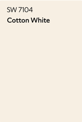 A Sherwin-Williams Color Chip for Cotton White SW 7104.