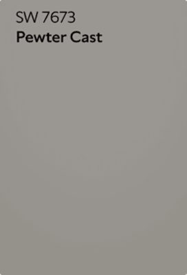 A Sherwin-Williams Color Chip for Pewter Cast SW 7673.