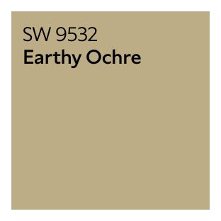 A Sherwin-Williams color chip for Earthy Ochre SW 9532.