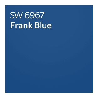 Solid blue color swatch labeled 'SW 6967 Frank Blue' in white text.