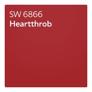 Solid red color swatch labeled 'SW 6866 Heartthrob' in white text.