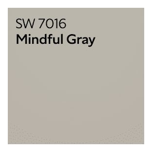 A Sherwin-Williams Color Chip for Mindful Gray SW 7016.