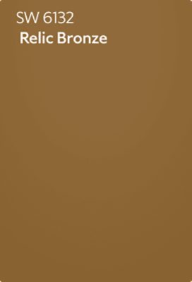 A Sherwin-Williams color chip for Relic Bronze SW 6132.