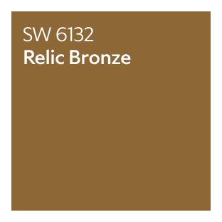 A Sherwin-Williams color chip for Relic Bronze SW 6132.