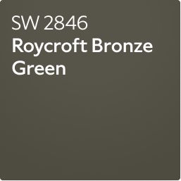 A color chip of SW 2846 Roycroft Bronze Green.