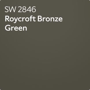 Color chip of SW 2846 Roycroft Bronze Green.