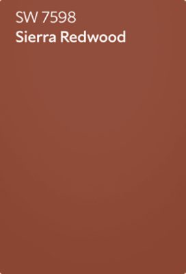 A Sherwin-Williams color chip for Sierra Redwood SW 7598.