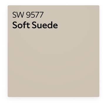A Sherwin-Williams Color Chip for Soft Suede SW 9577.