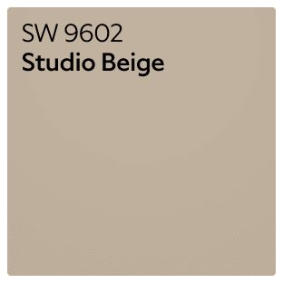 A Sherwin-Williams Color Chip for Studio Beige SW 9602.